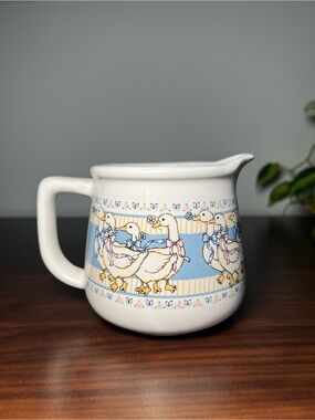 Mother Goose & Blue Ribbon Ceramic Creamer | Cottagecore Farmhouse Kitchen Decor
